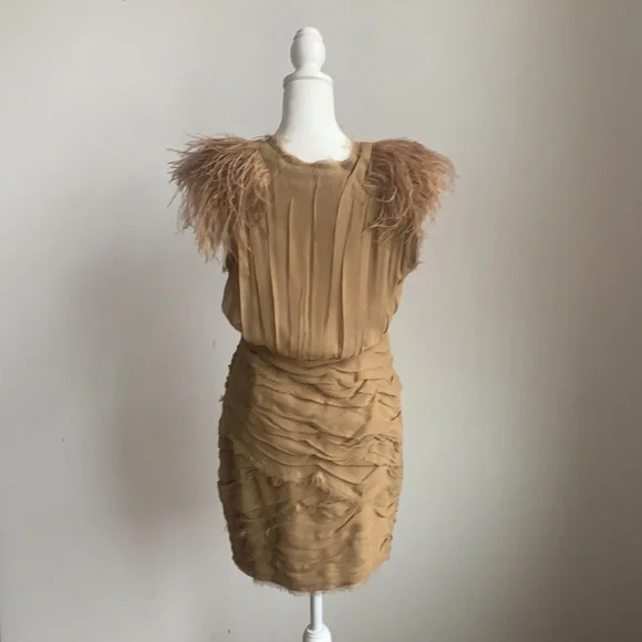 Madison Marcus 100% Silk Feathered Shoulder Dress - Picture 2 of 5
